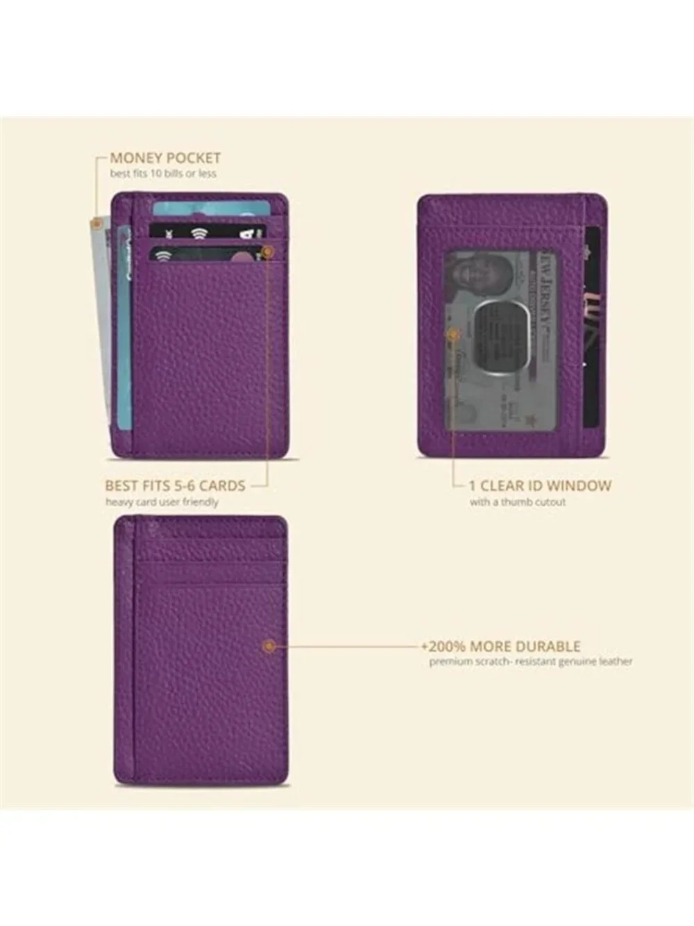 Genuine Leather RFID Slim Wallet Card Holder Minimalist Front Pocket Wallet